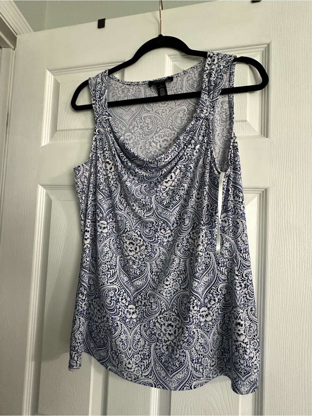 White House Black Market Blue Paisley Cowl Neck Tank